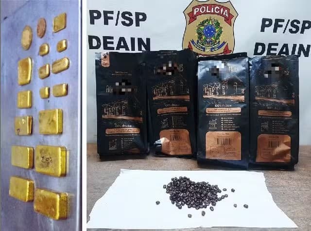 PF prende homem que tentava viajar para Hong Kong com 17 barras de ouro escondidas em pacotes de café
