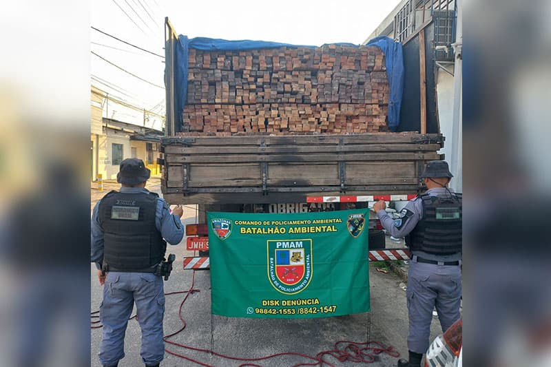 Reincidente, homem é preso dirigindo caminhão com carregamento de madeira ilegal