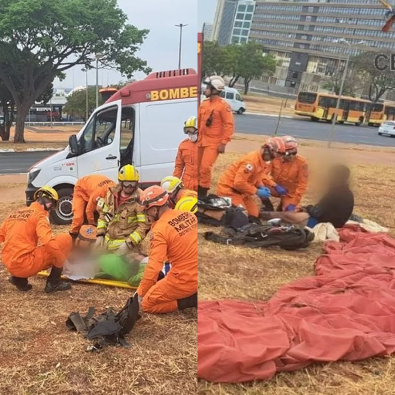 No DF, paraquedistas sofrem um acidente durante o pouso