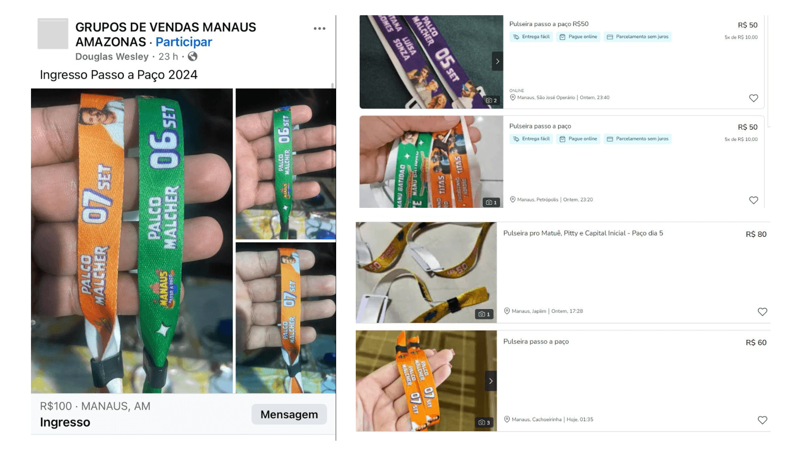Pulseiras do ‘Manaus Paço a Passo 2024’ estão sendo vendidas ilegalmente na internet