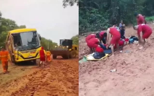 VÍDEO: Mulher fica ferida após ônibus tombar na BR-319