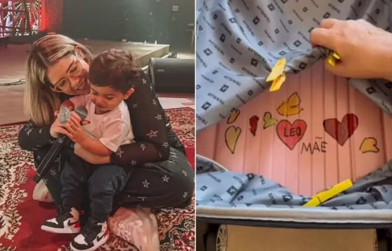 Filho de Marília Mendonça homenageia cantora com desenho em mala
