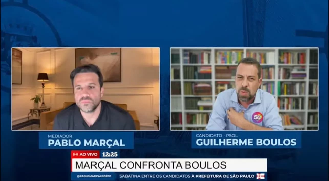 Sem Ricardo Nunes, Pablo Marçal faz sabatina com Guilherme Boulos em tom amigável
