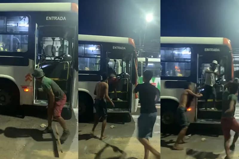 Grupo de homens invade ônibus e inicia pancadaria durante a madrugada no Centro de Manaus
