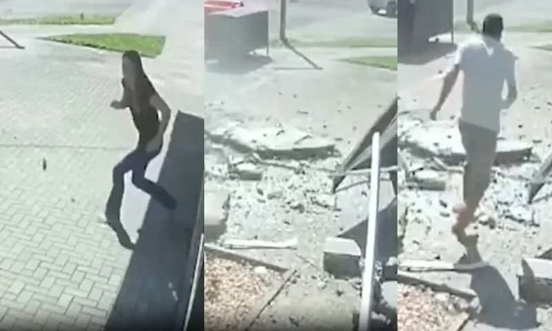 Vídeo mostra momento em que muro desaba em cima de mulher