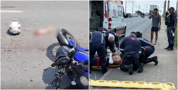 IMAGENS FORTES: Mulher tem perna amputada em acidente com carreta na Av. das Torres