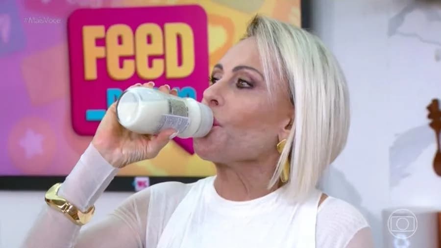 VÍDEO: Ana Maria Braga toma leite em mamadeira ao vivo e diz: “Não tive fase oral”