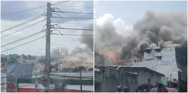 URGENTE: Incêndio de grandes proporções atinge distribuidora na rua do Fuxico, em Manaus