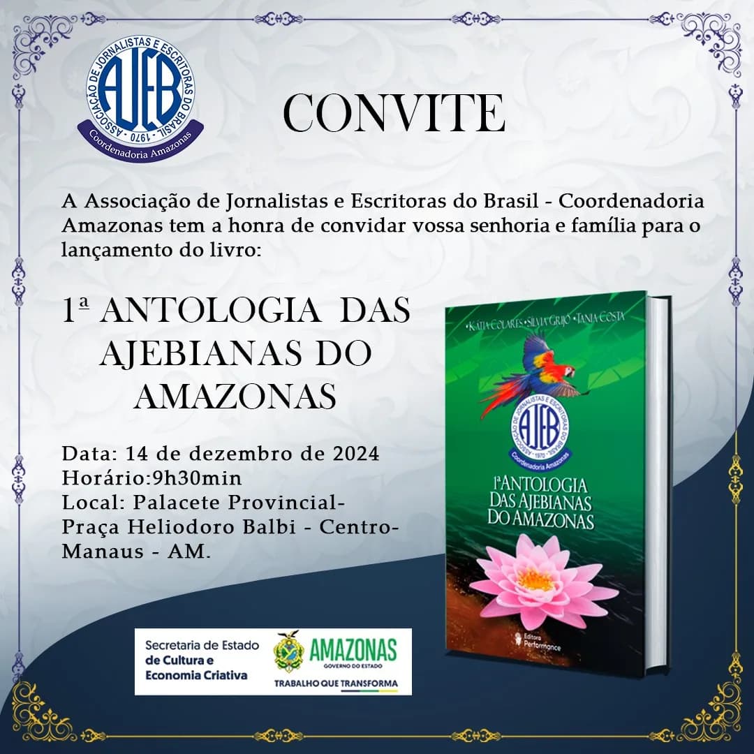 AJEB-AM lança Antologia neste sábado no Palacete Provincial