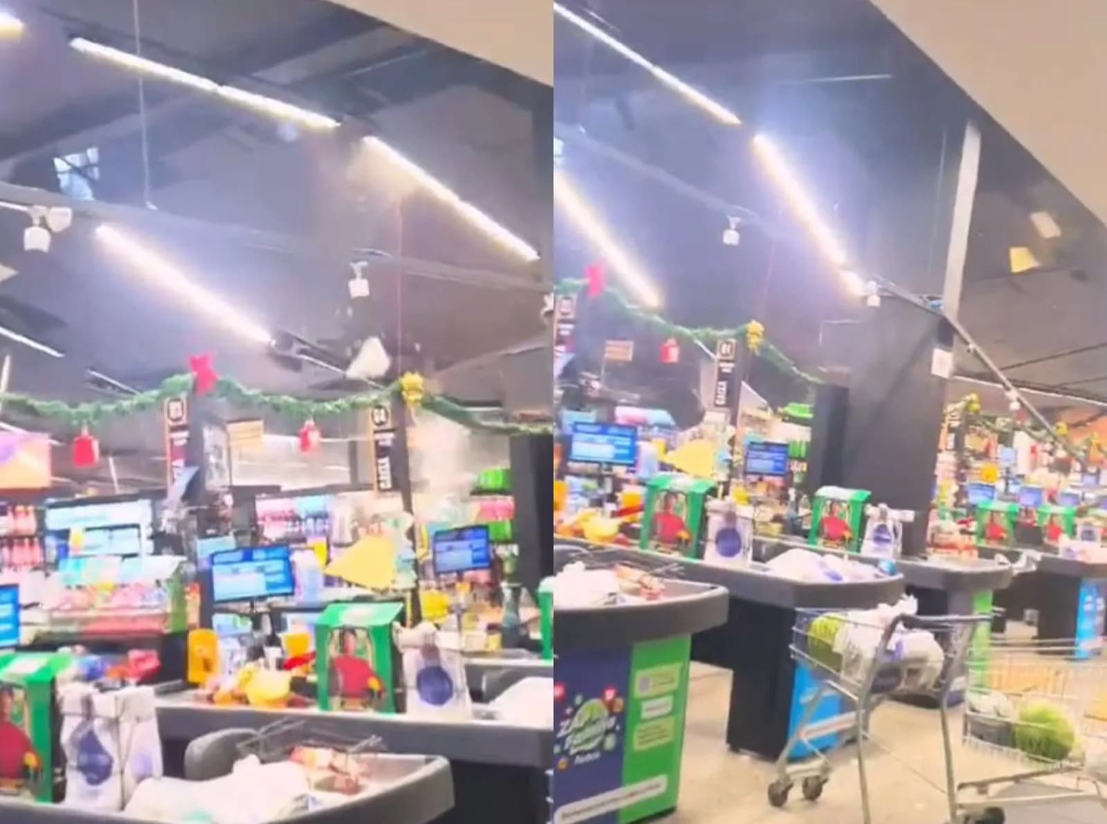 VÍDEO: Teto de supermercado desaba durante chuva de granizo em SP