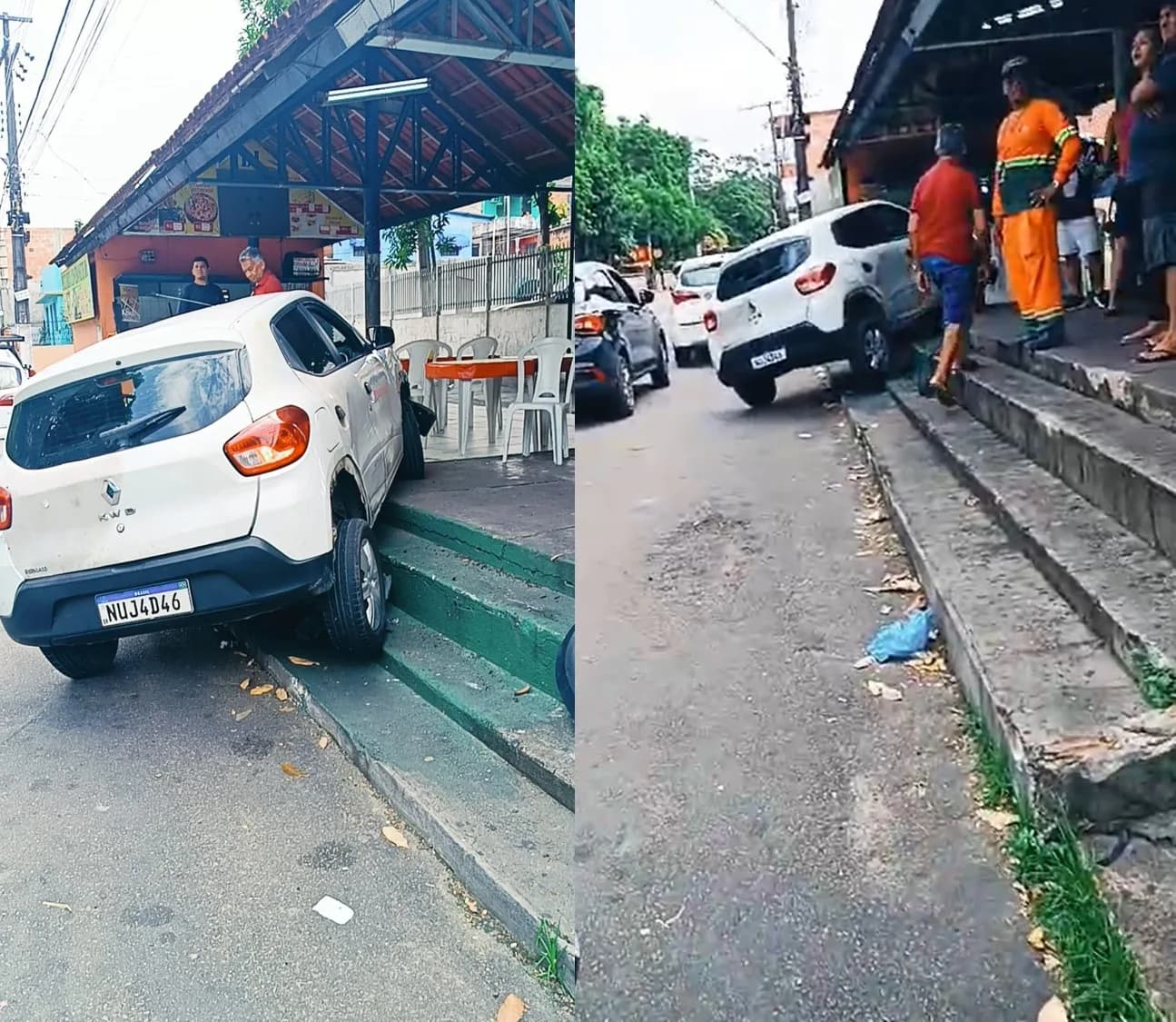 Carro invade calçada no bairro Coroado em Manaus