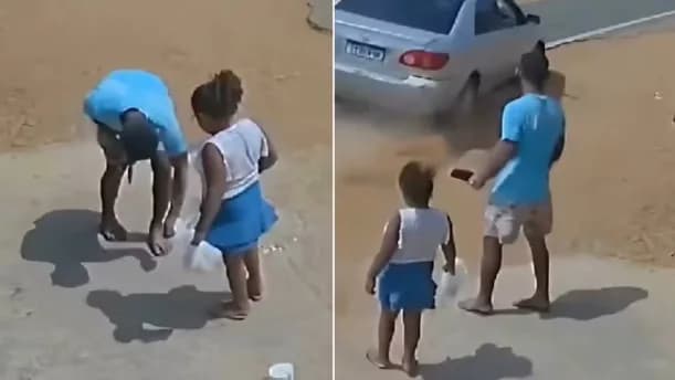 VÍDEO: No CE, pai e filha param para pegar moeda no chão e escapam de atropelamento