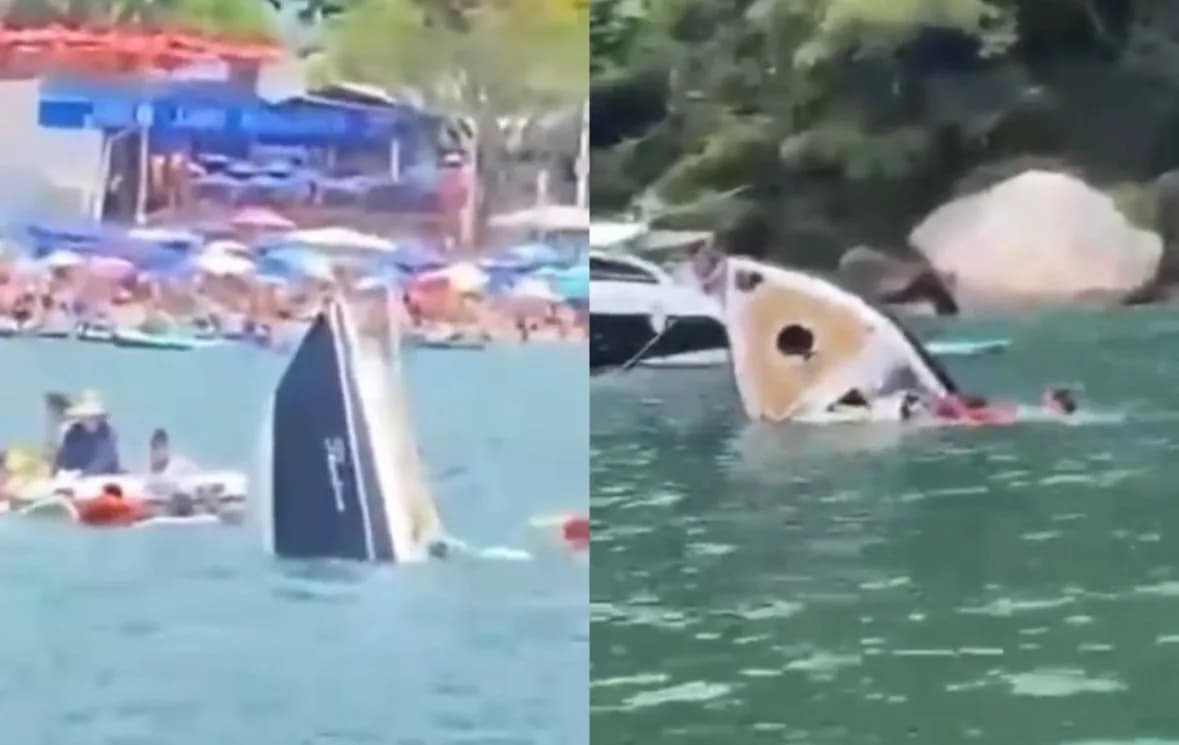VÍDEO: Lancha com 7 pessoas afunda em Balneário Camboriú