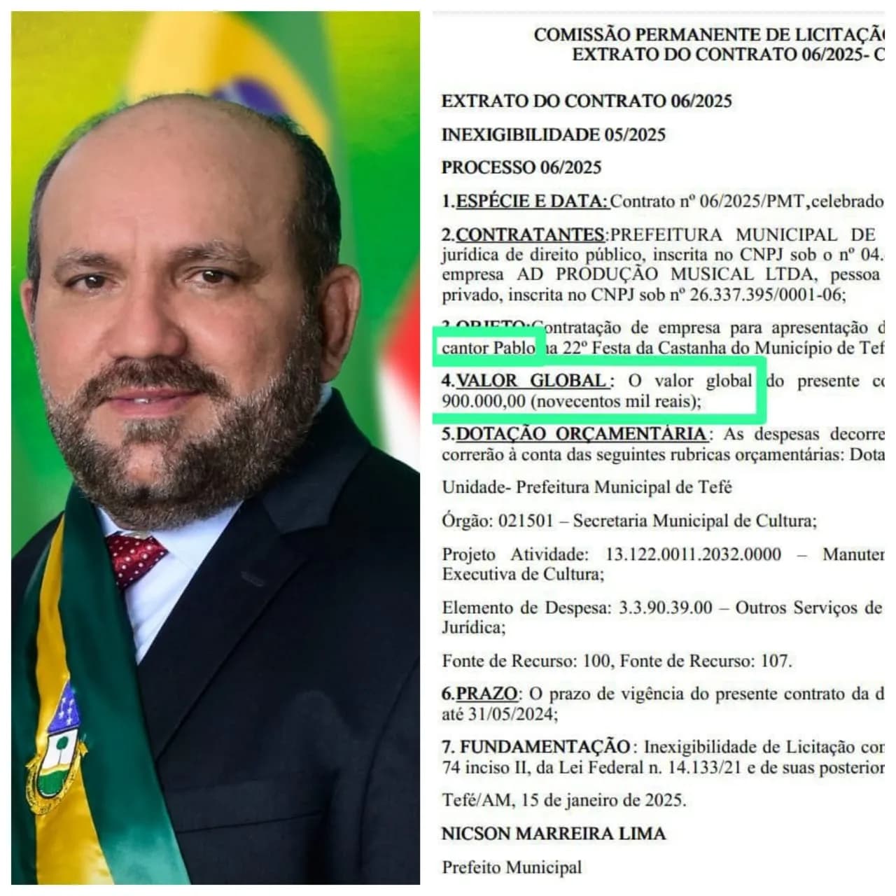 Exclusivo: Prefeito de Tefé gasta R$ 900 mil em show do Pablo