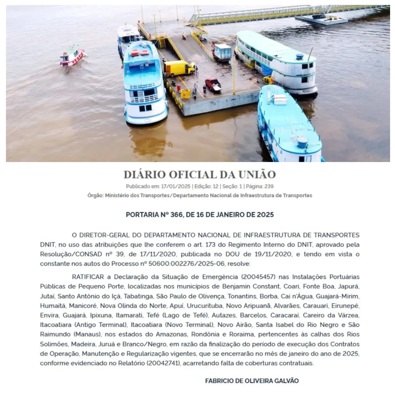 Portos do AM estão em situação de emergência com fim de contratos