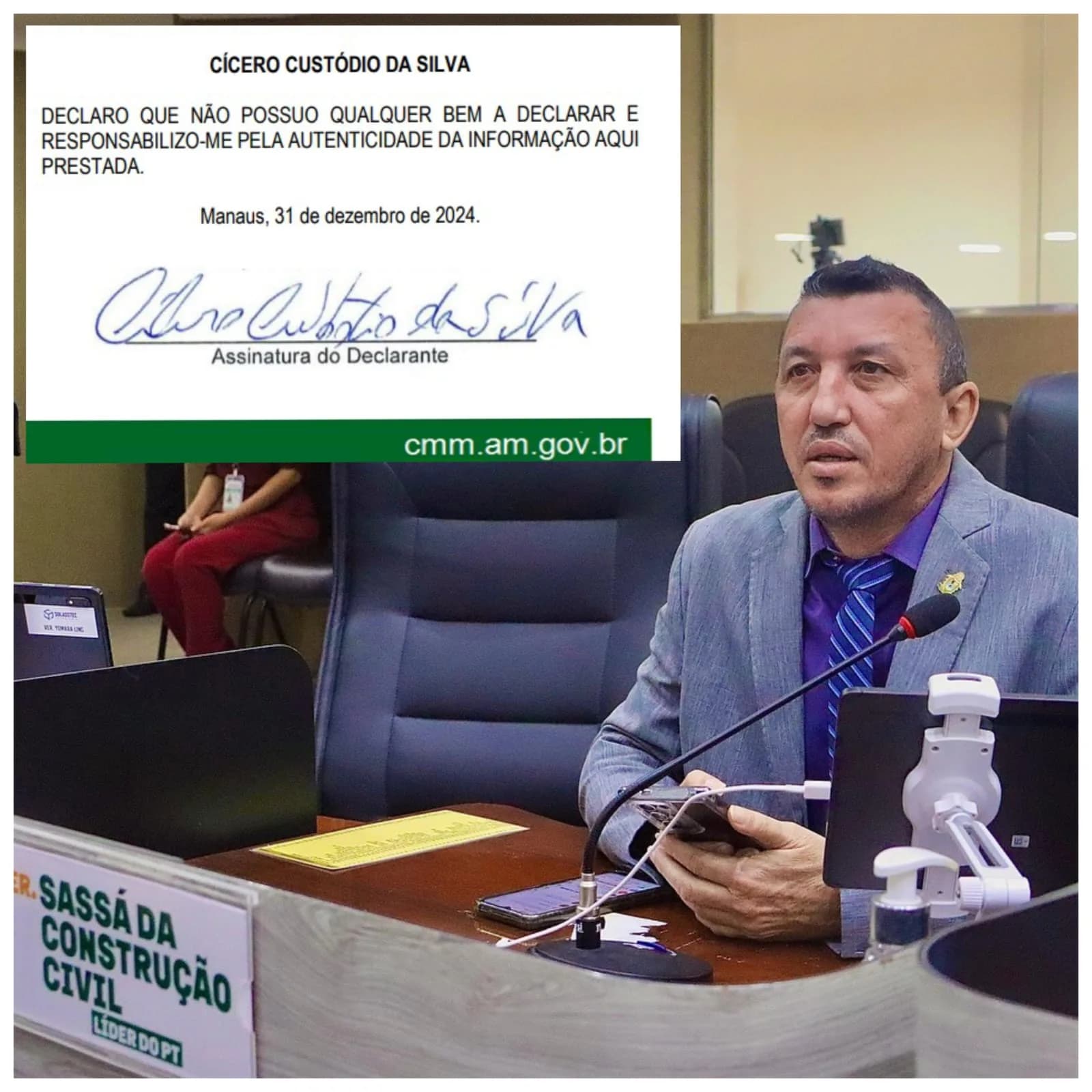 Sassá declara à Câmara Municipal de Manaus não ter bens