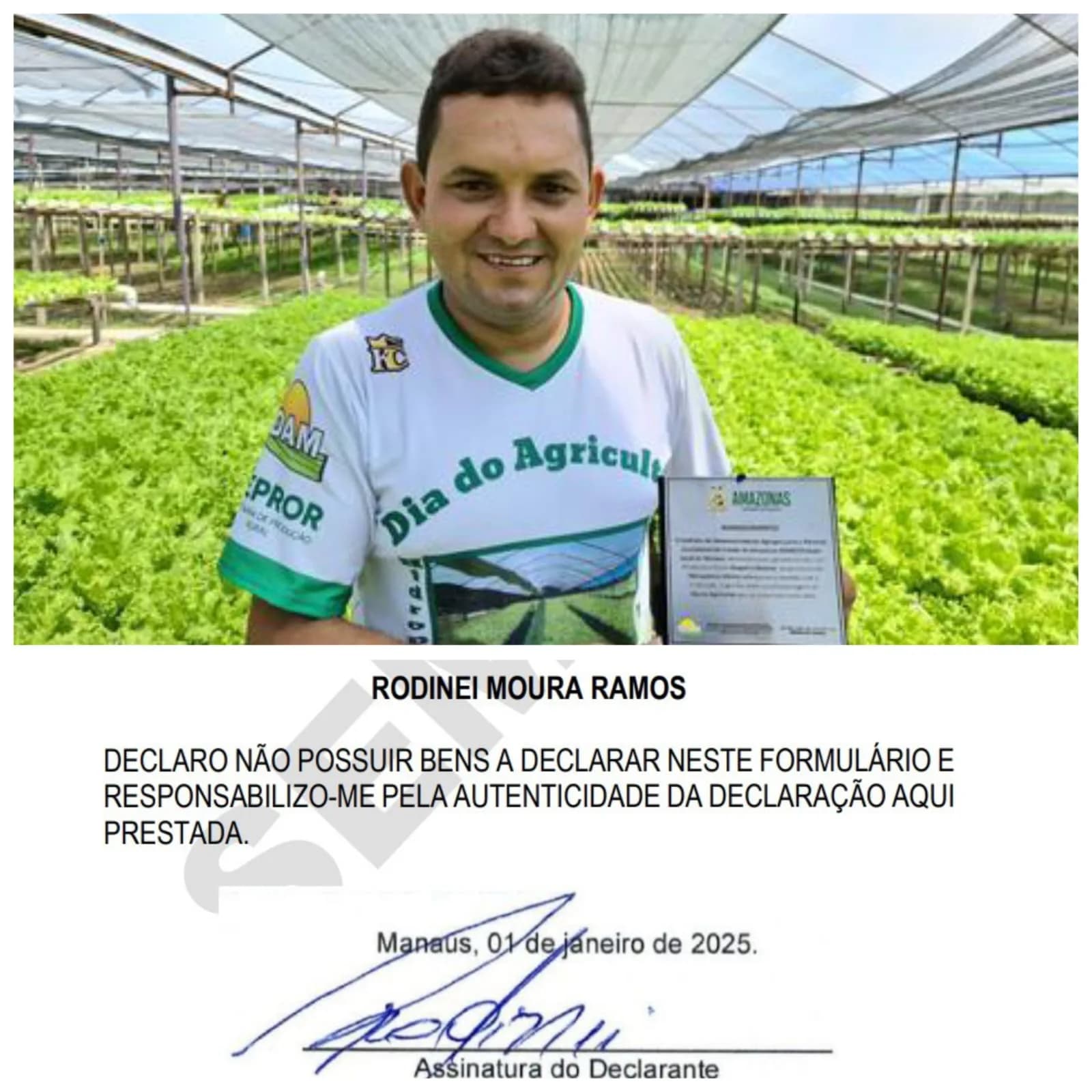 Nada a declarar: maior produtor de alface do Estado, vereador Rodinei Ramos, declara não ter bens à CMM