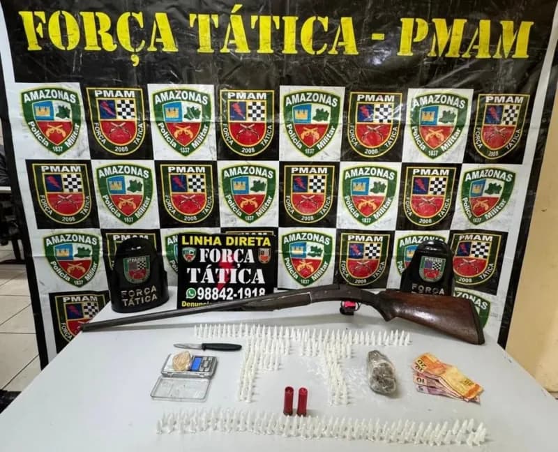 AM: homem é preso com arma de caça e drogas em Iranduba