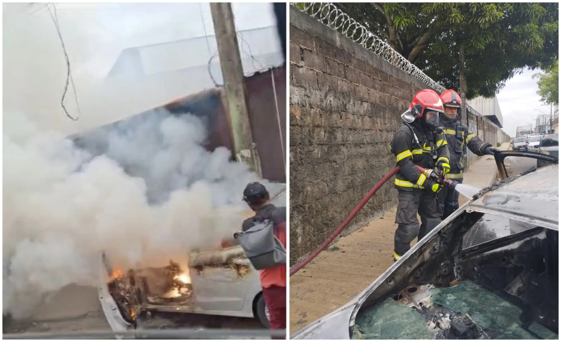 VÍDEO: Carro pega fogo em frente a churrascaria em Manaus