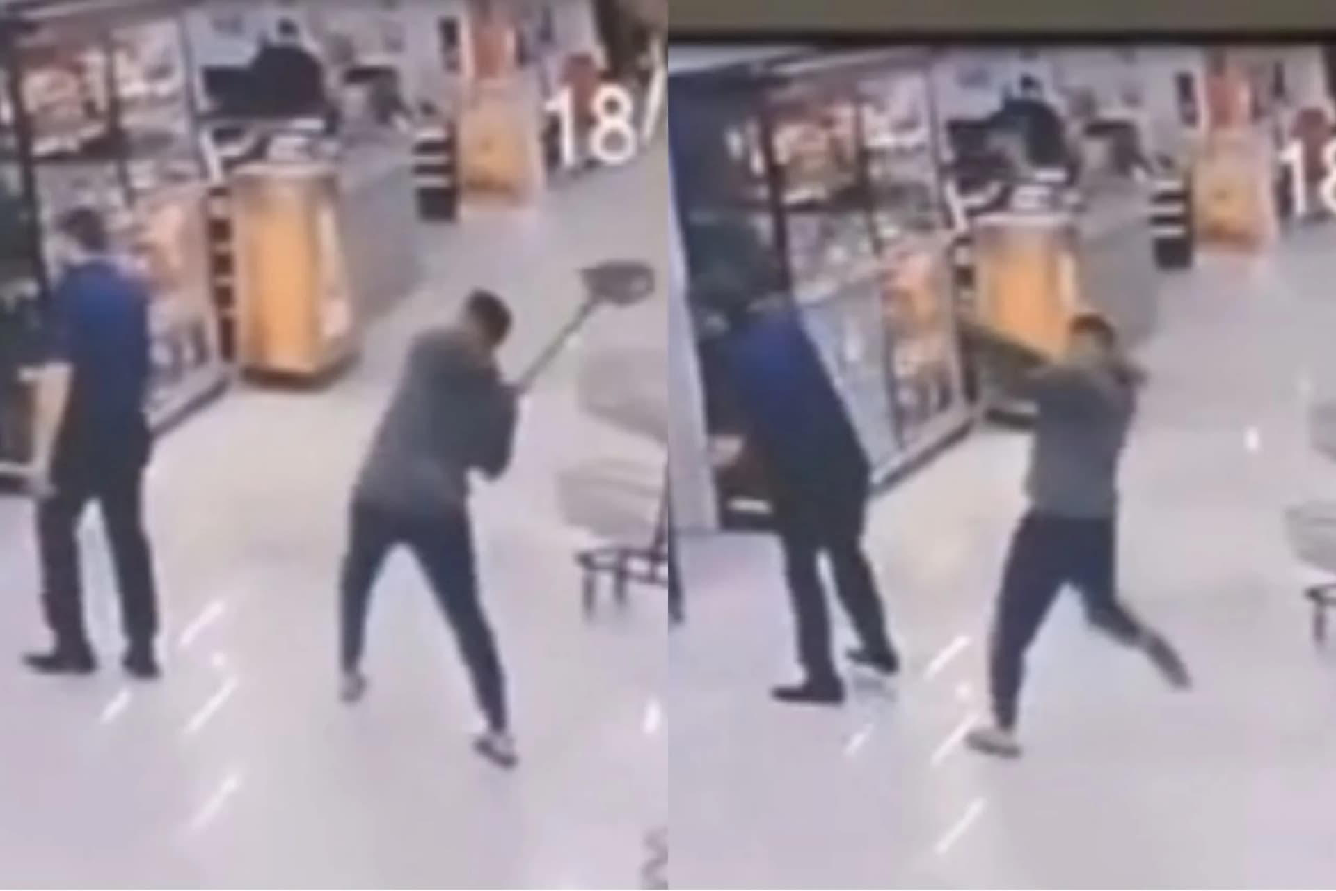 VÍDEO: Homem ataca gerente de supermercado com golpe de pá