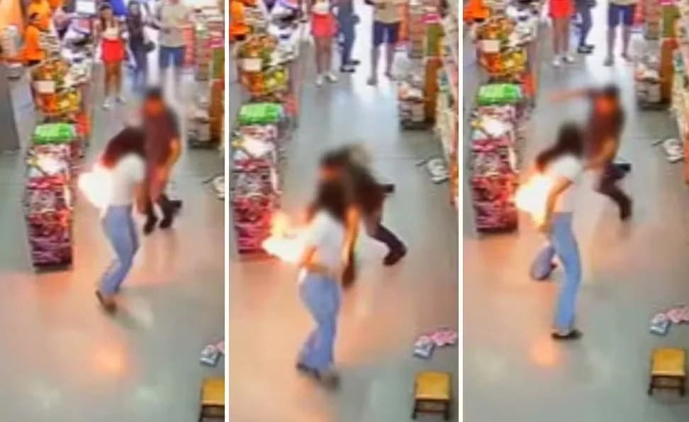 VÍDEO: Celular explode no bolso de mulher que fazia compras
