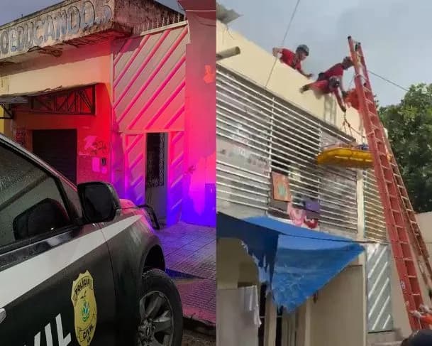 VÍDEO: Idoso cai de telhado enquanto é resgatado por equipe dos bombeiros