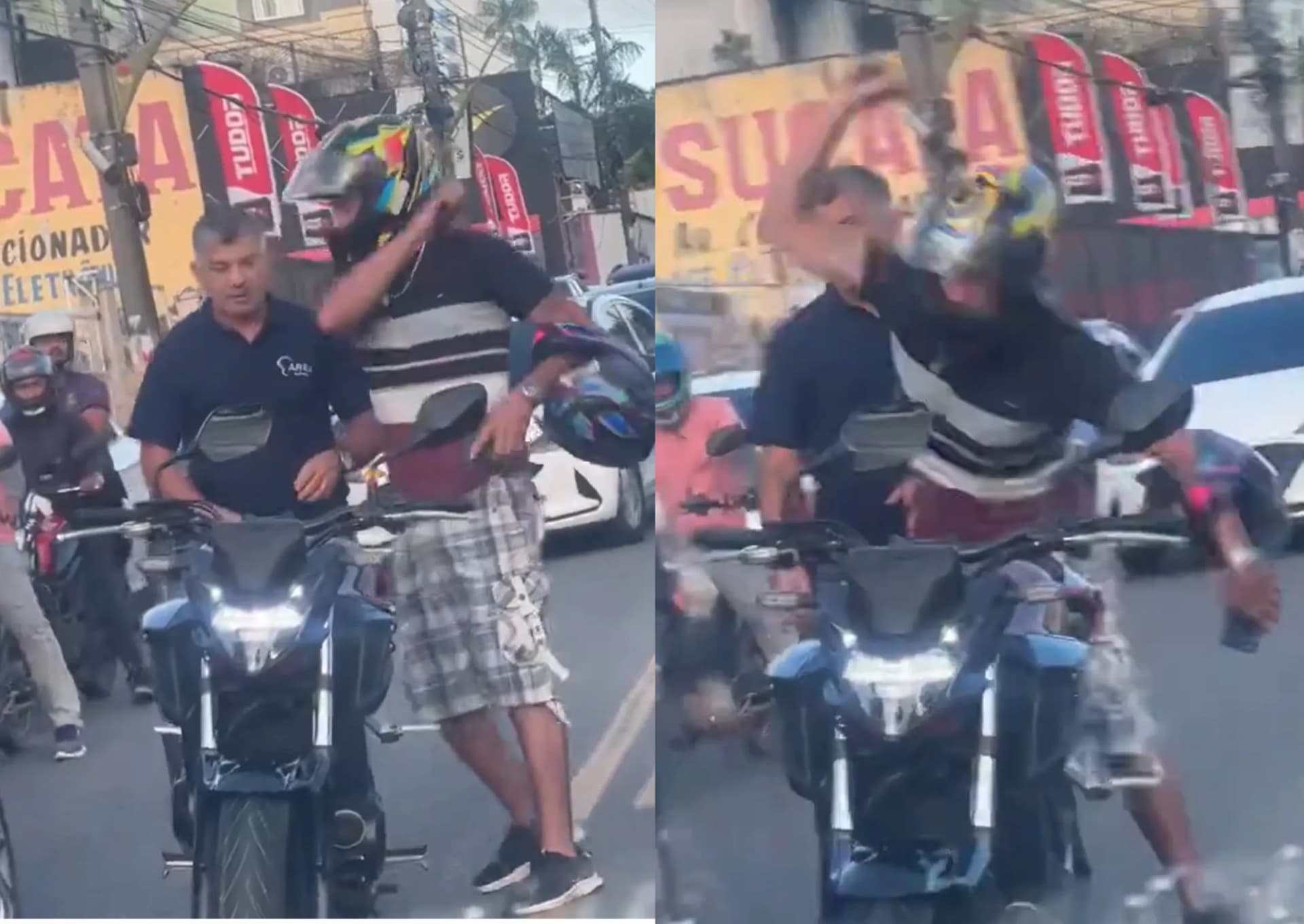 VÍDEO: Motoqueiro quebra celular de motorista em briga de trânsito em Manaus