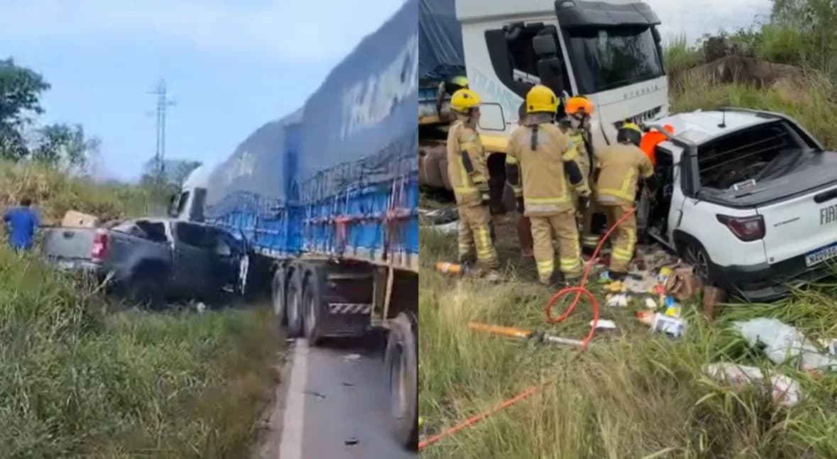 VÍDEO: Acidente entre carreta e picapes deixa feridos na BR-174
