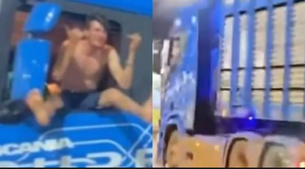 VÍDEO: Motorista é flagrado ‘dirigindo’ caminhão sentado na janela do veículo