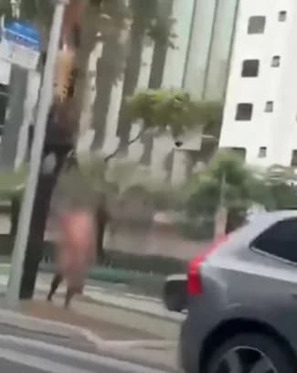 VÍDEO: Homem é detido andando nu em ciclofaixa de SP