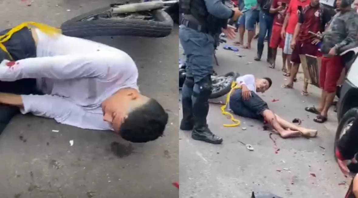 IMAGENS FORTES: Após fugir da polícia, motoqueiro é baleado e quebra a perna no Jorge Teixeira