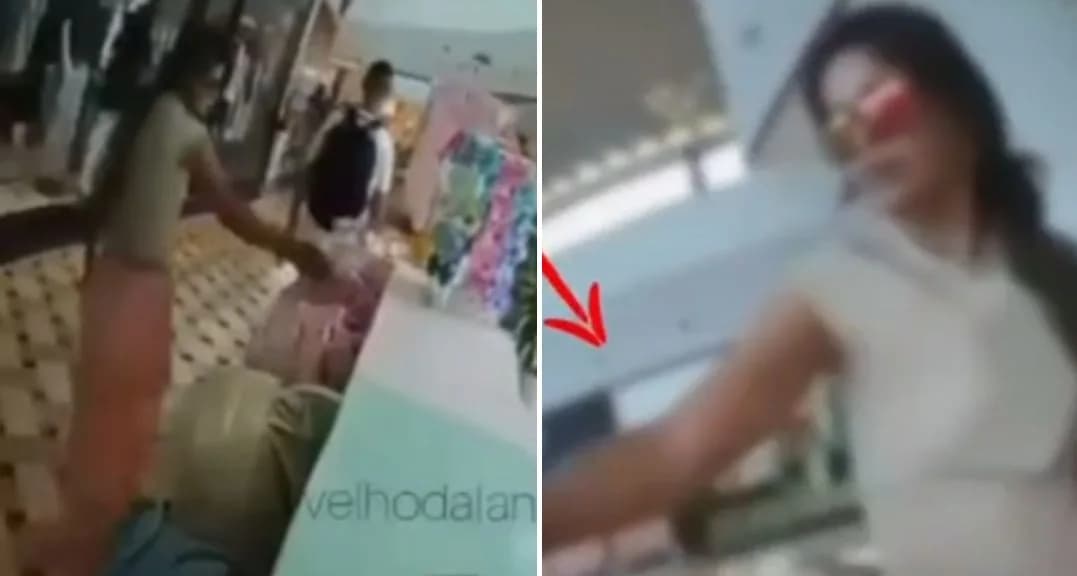 VÍDEO: Mulher tenta furtar bolsa em shopping de Manaus e derruba outras mochilas da prateleira