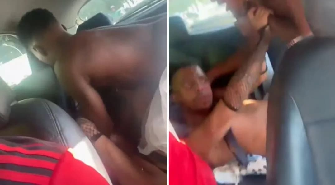 PANCADARIA: Homens “saem na porrada” por ciúmes em carro de aplicativo e motorista filma tudo; Veja