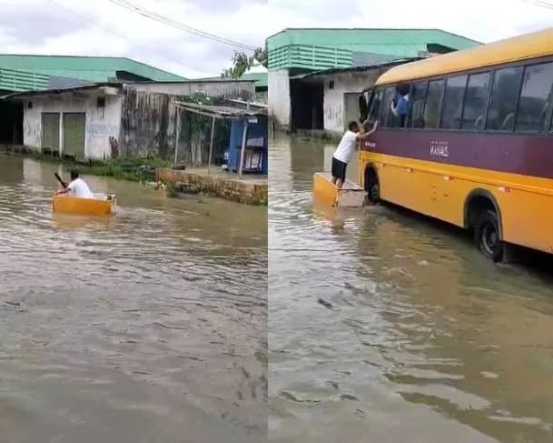 VÍDEO: morador usa geladeira como ‘canoa’ durante chuva em Manaus