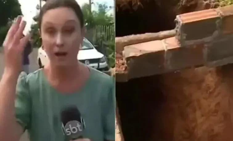 Cinegrafista cai em buraco durante transmissão ao vivo no Rio Grande do Sul