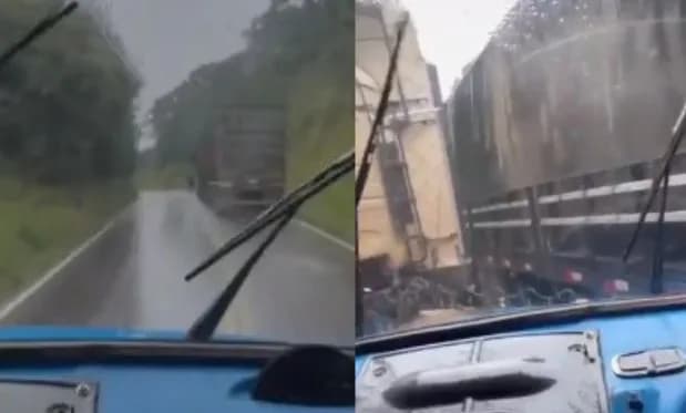 VÍDEO: Manobra de última hora impede colisão entre caminhões no Paraná
