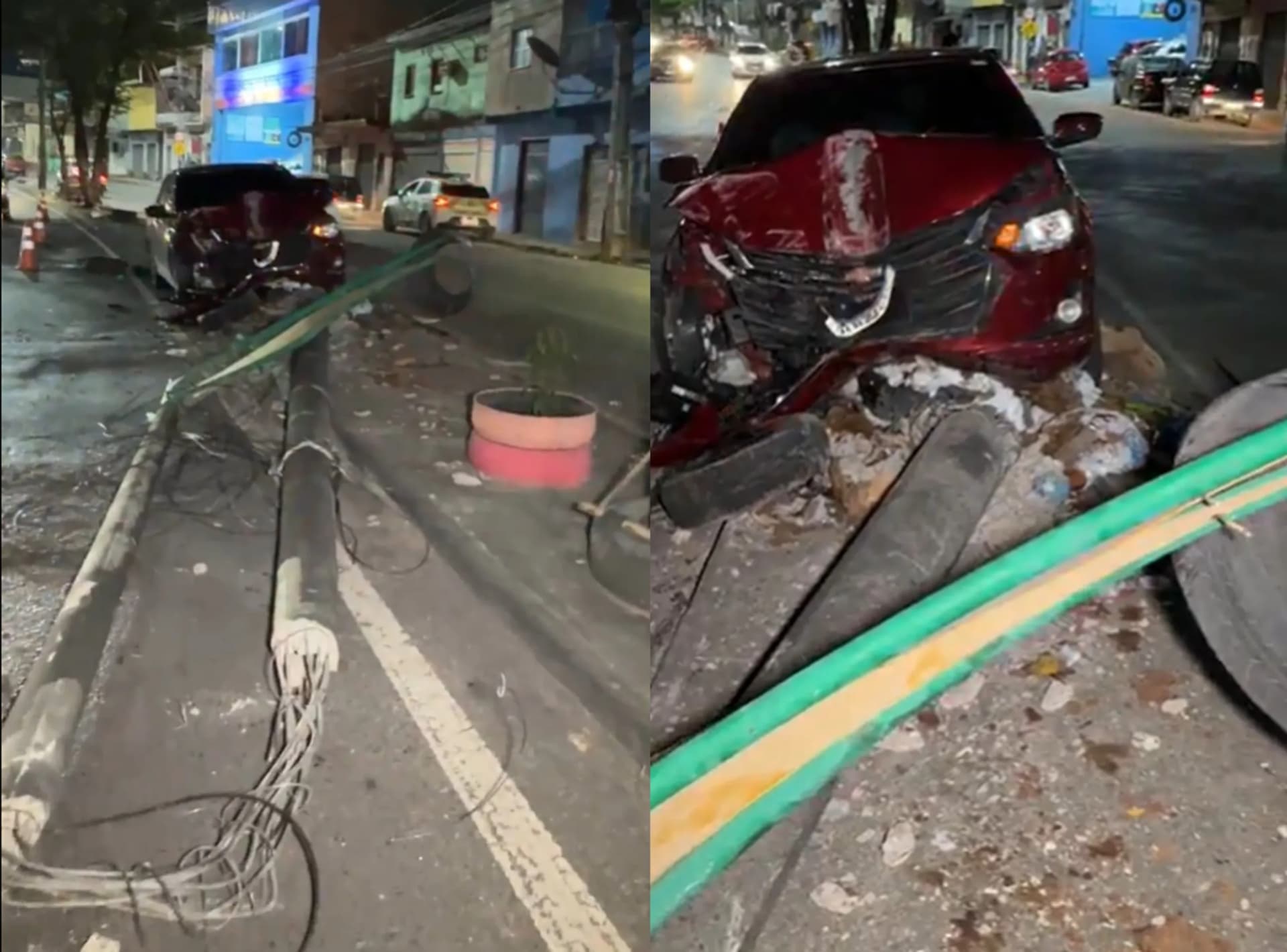 VÍDEO: Carro atinge poste e causa transtornos na Avenida Cosme Ferreira, em Manaus