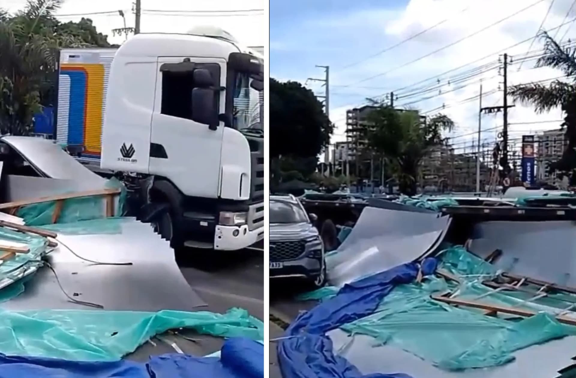 VÍDEO: Carga se solta de carreta e causa congestionamento na Ponta Negra