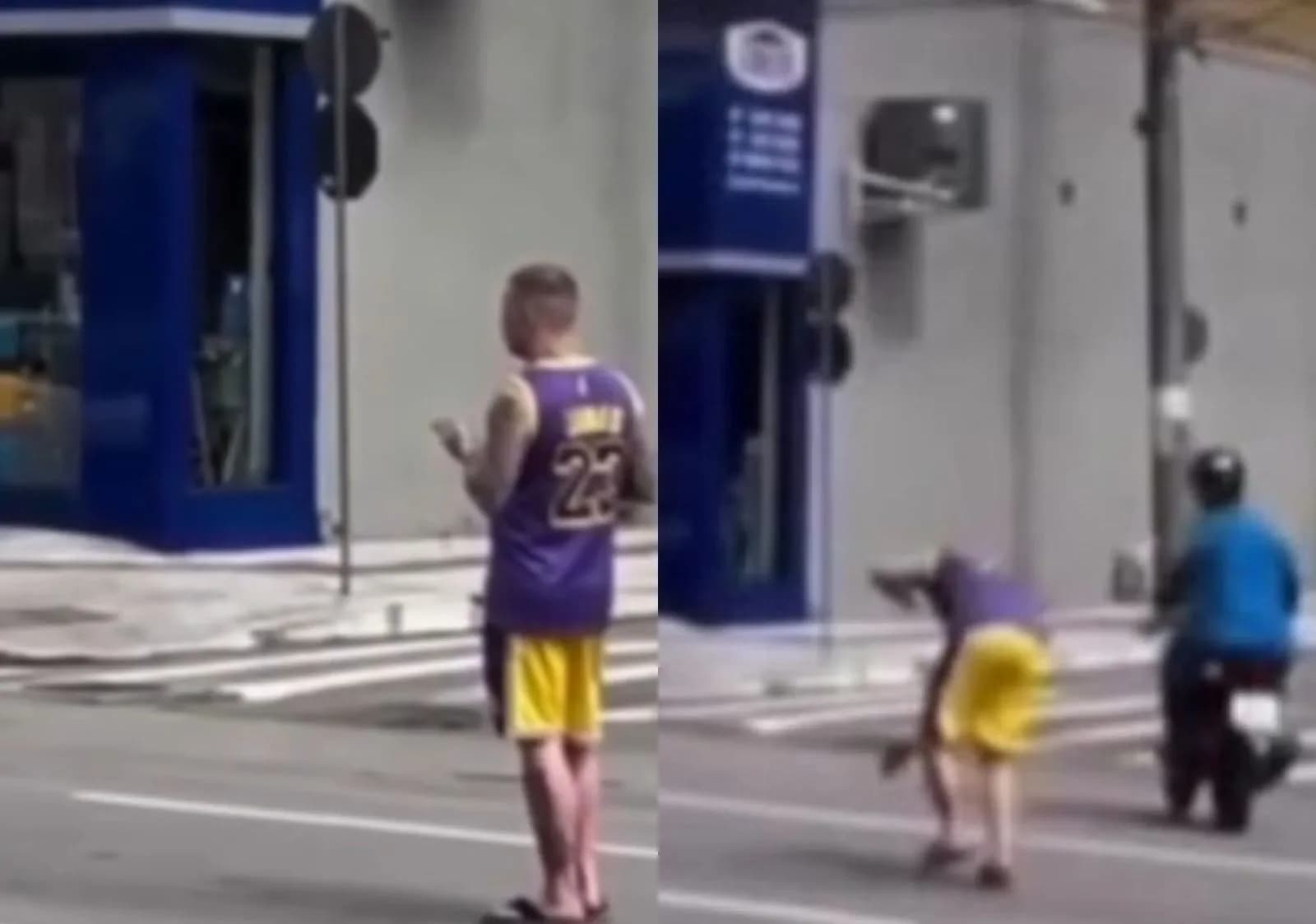 Motociclista perde a paciência e acerta “tapão” em homem parado no meio da rua em SC