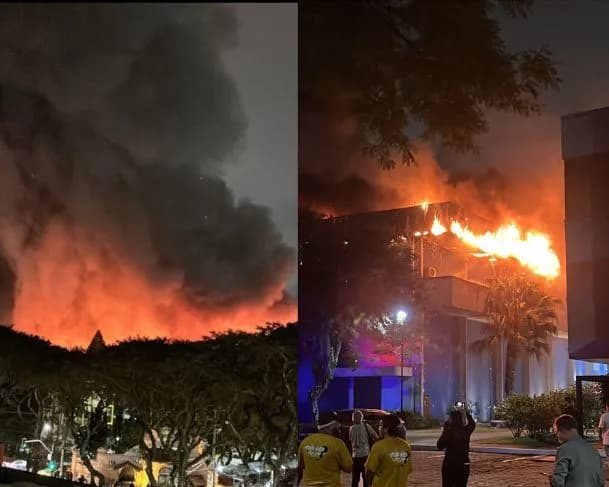 VÍDEO: Incêndio de grandes proporções atinge teatro da PUC em Curitiba