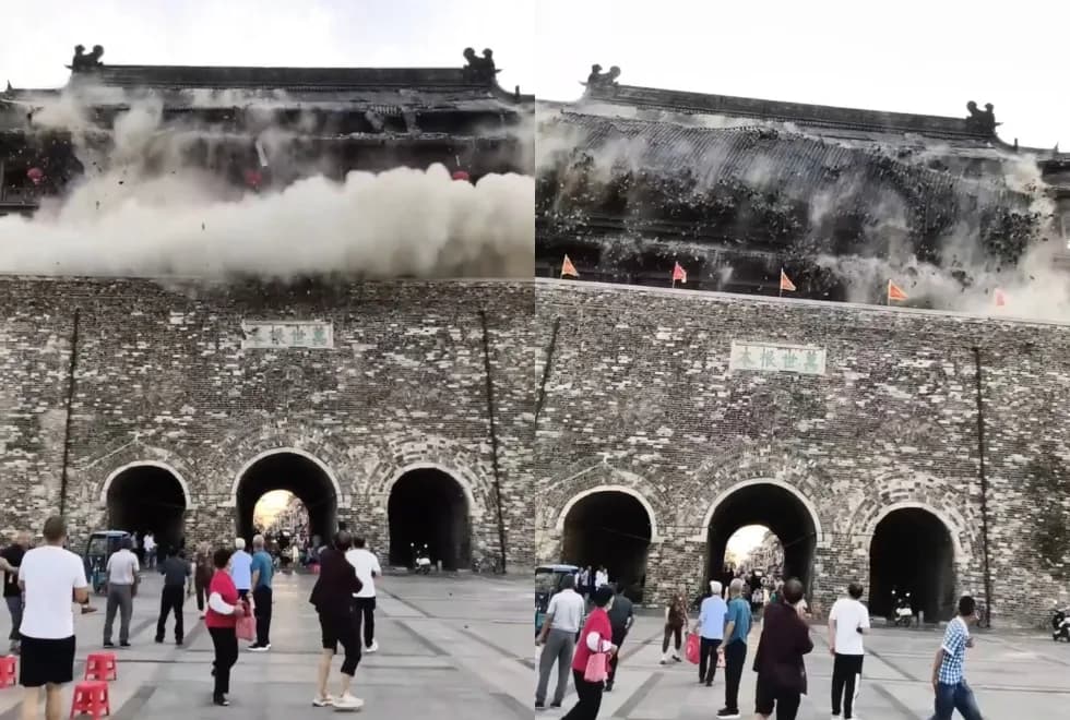VÍDEO: Maior construção de tambores da China desaba durante visitação turística
