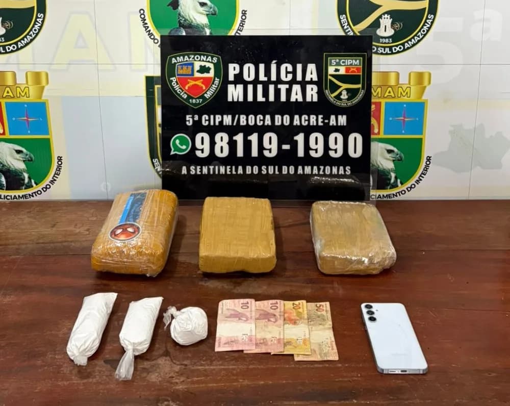 Passageiro é preso com 3 kg de maconha durante viagem de táxi no Amazonas