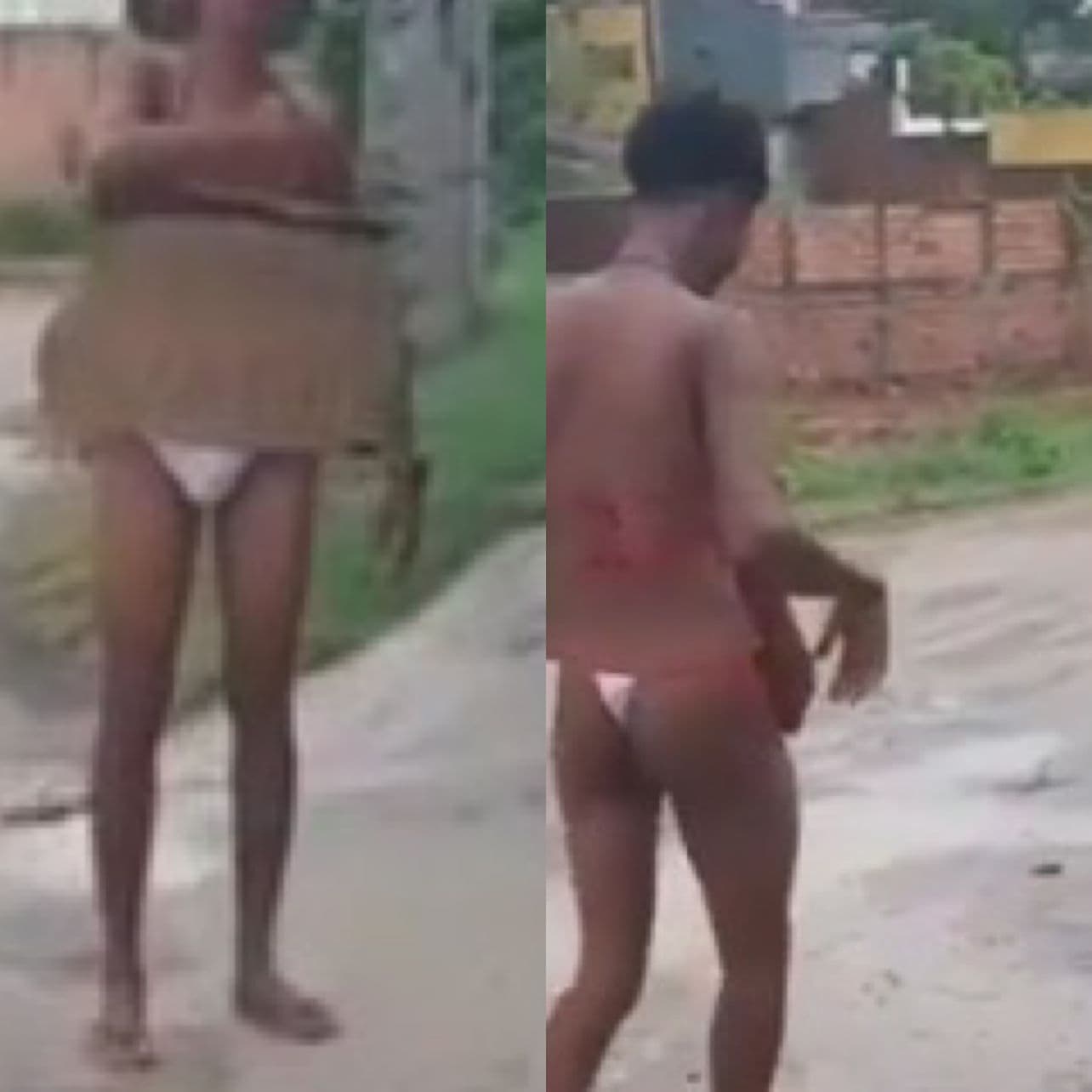 VÍDEO: Suspeito de roubo é forçado a desfilar de fio dental com placa de “ladrão vacilão” em Salvador