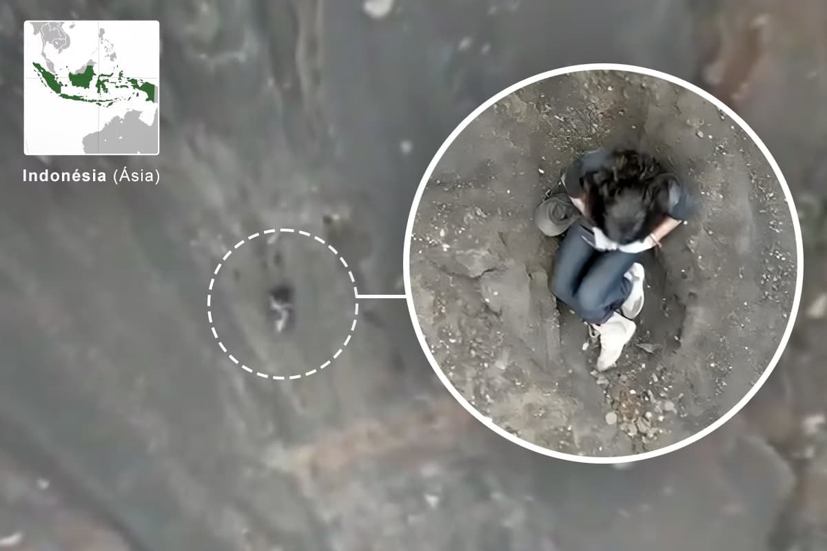 Brasileira que caiu em vulcão na Indonésia é vista imóvel, 500 m abaixo do penhasco; buscas são retomadas