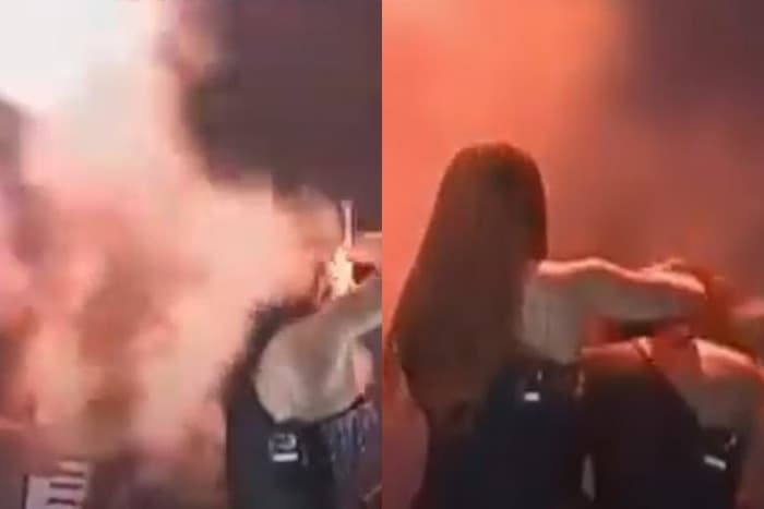 VÍDEO: Cabelo de backing vocal da banda Limão com Mel pega fogo durante show