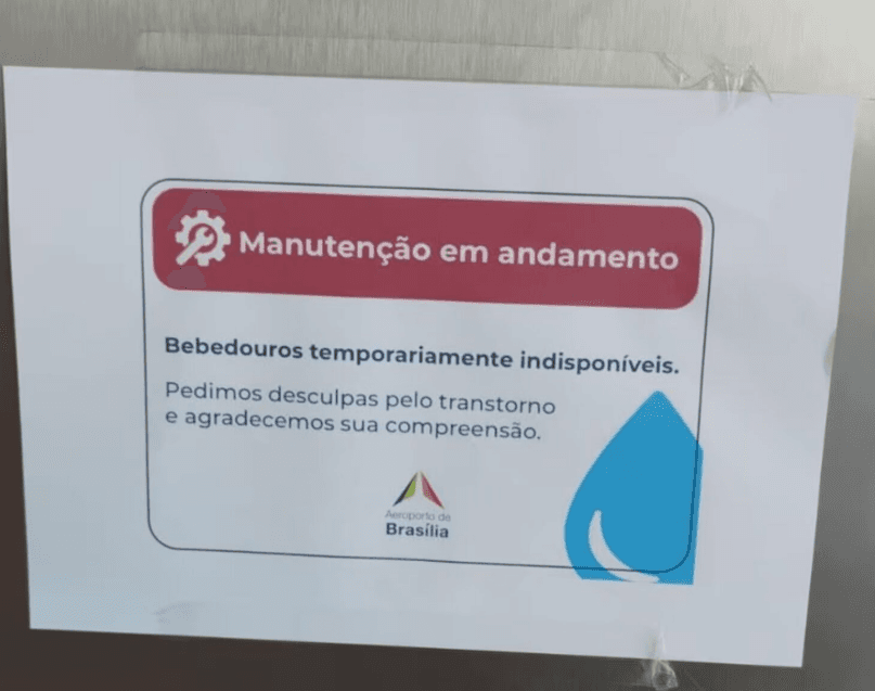 Aeroporto de Brasília desativa bebedouros devido a coloração ‘esbranquiçada’ na água