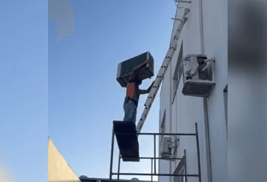 Técnico cai durante instalação de ar-condicionado enquanto gravava vídeo para o TikTok