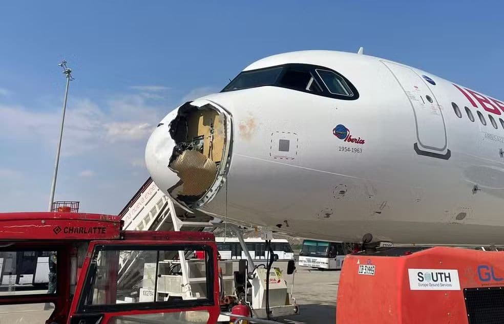 VÍDEO: Avião tem bico destruído após colisão com pássaro e faz pouso forçado na Espanha