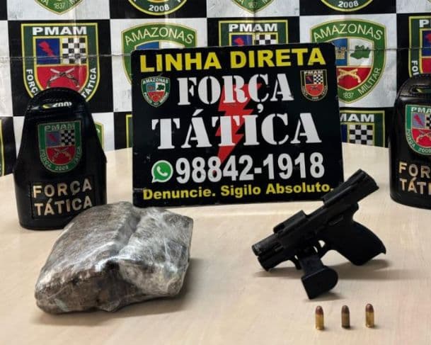 Força Tática apreende arma e drogas em operação no bairro Petrópolis, em Manaus