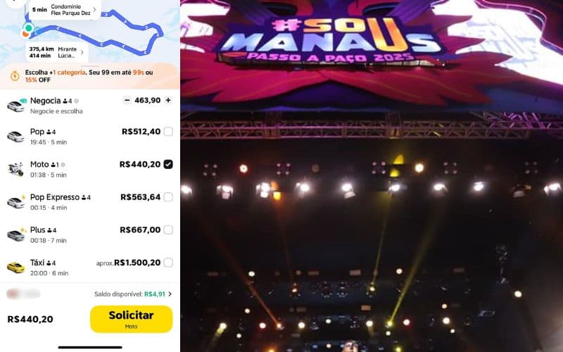 Corridas por app durante Sou Manaus 2025 chegam a R$ 1,5 mil após bug